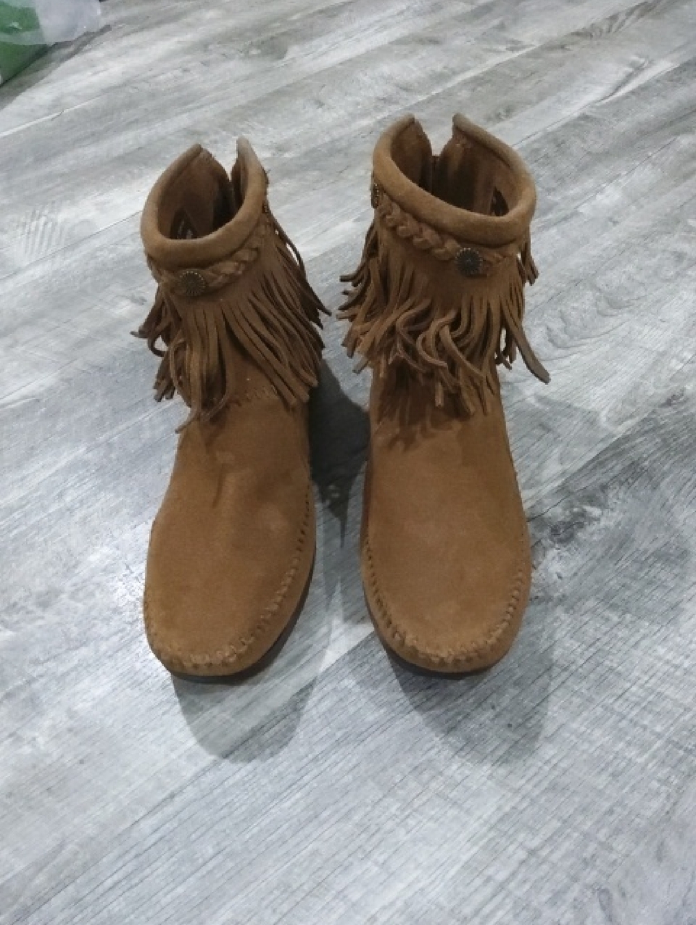 Womens Minnetonka Brown Suede Fringe Ankle Boot Size 9 New